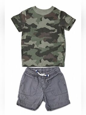 Cat & Jack Boys 2T Camo T-Shirt & Gray Shorts Outfit Bundle